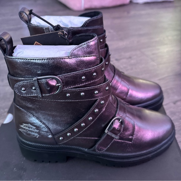 Harley-Davidson Shoes - Harley-Davidson Metallic Black/Silver Motorcycle  Boots